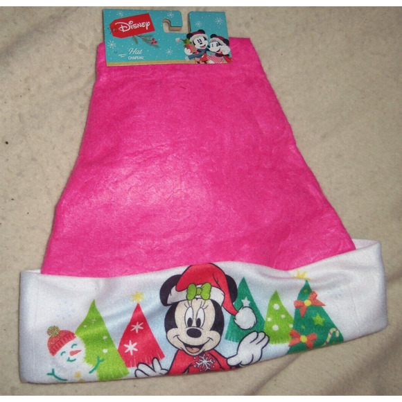Disney Minnie Mouse Christmas Santa Hat Standing w/Trees 16" Pink Felt RUZ - Picture 2 of 4